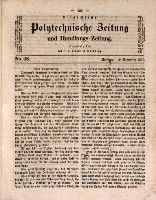 Allgemeine polytechnische Zeitung und Handlungs-Zeitung (Allgemeine Handlungs-Zeitung) Donnerstag 19. September 1839