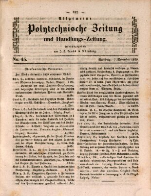 Allgemeine polytechnische Zeitung und Handlungs-Zeitung (Allgemeine Handlungs-Zeitung) Donnerstag 7. November 1839