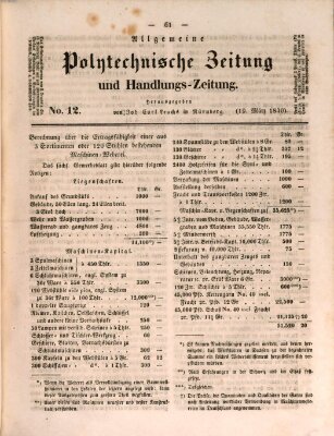 Allgemeine polytechnische Zeitung und Handlungs-Zeitung (Allgemeine Handlungs-Zeitung) Donnerstag 19. März 1840