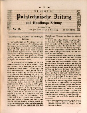 Allgemeine polytechnische Zeitung und Handlungs-Zeitung (Allgemeine Handlungs-Zeitung) Donnerstag 9. April 1840