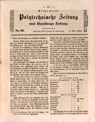 Allgemeine polytechnische Zeitung und Handlungs-Zeitung (Allgemeine Handlungs-Zeitung) Donnerstag 3. September 1840