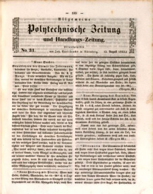 Allgemeine polytechnische Zeitung und Handlungs-Zeitung (Allgemeine Handlungs-Zeitung) Donnerstag 3. August 1843