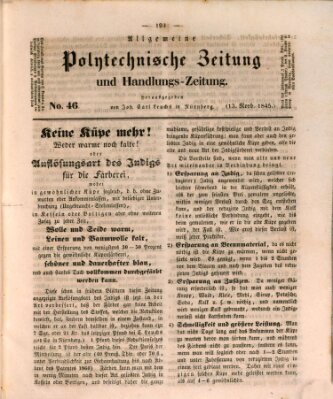 Allgemeine polytechnische Zeitung und Handlungs-Zeitung (Allgemeine Handlungs-Zeitung) Donnerstag 13. November 1845