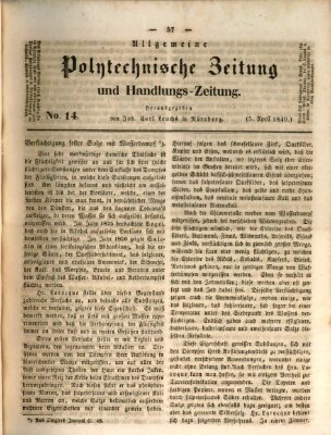 Allgemeine polytechnische Zeitung und Handlungs-Zeitung (Allgemeine Handlungs-Zeitung) Donnerstag 5. April 1849