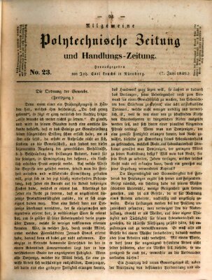 Allgemeine polytechnische Zeitung und Handlungs-Zeitung (Allgemeine Handlungs-Zeitung) Donnerstag 7. Juni 1849