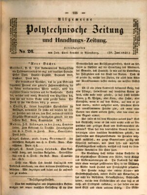 Allgemeine polytechnische Zeitung und Handlungs-Zeitung (Allgemeine Handlungs-Zeitung) Donnerstag 28. Juni 1849