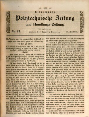 Allgemeine polytechnische Zeitung und Handlungs-Zeitung (Allgemeine Handlungs-Zeitung) Mittwoch 4. Juli 1849