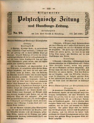 Allgemeine polytechnische Zeitung und Handlungs-Zeitung (Allgemeine Handlungs-Zeitung) Donnerstag 12. Juli 1849