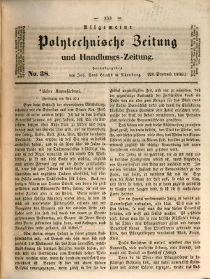 Allgemeine polytechnische Zeitung und Handlungs-Zeitung (Allgemeine Handlungs-Zeitung) Donnerstag 20. September 1849