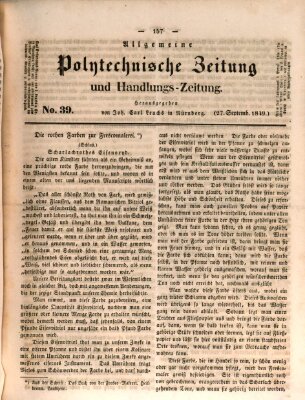 Allgemeine polytechnische Zeitung und Handlungs-Zeitung (Allgemeine Handlungs-Zeitung) Donnerstag 27. September 1849