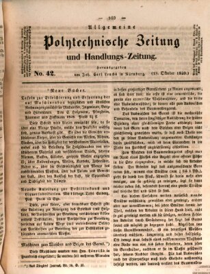 Allgemeine polytechnische Zeitung und Handlungs-Zeitung (Allgemeine Handlungs-Zeitung) Donnerstag 18. Oktober 1849