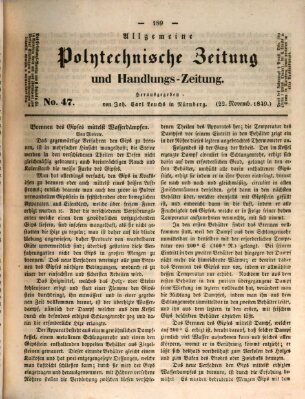 Allgemeine polytechnische Zeitung und Handlungs-Zeitung (Allgemeine Handlungs-Zeitung) Donnerstag 22. November 1849