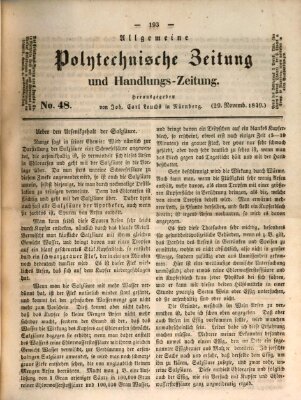 Allgemeine polytechnische Zeitung und Handlungs-Zeitung (Allgemeine Handlungs-Zeitung) Donnerstag 29. November 1849