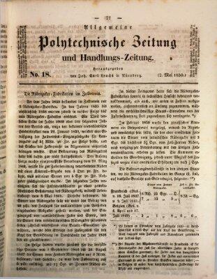 Allgemeine polytechnische Zeitung und Handlungs-Zeitung (Allgemeine Handlungs-Zeitung) Donnerstag 2. Mai 1850