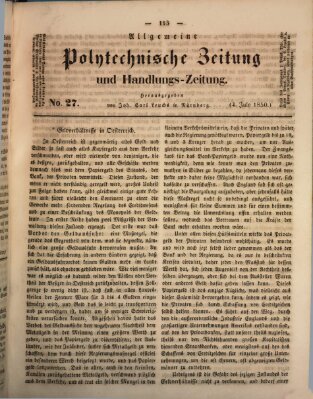 Allgemeine polytechnische Zeitung und Handlungs-Zeitung (Allgemeine Handlungs-Zeitung) Donnerstag 4. Juli 1850