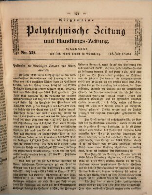 Allgemeine polytechnische Zeitung und Handlungs-Zeitung (Allgemeine Handlungs-Zeitung) Donnerstag 18. Juli 1850