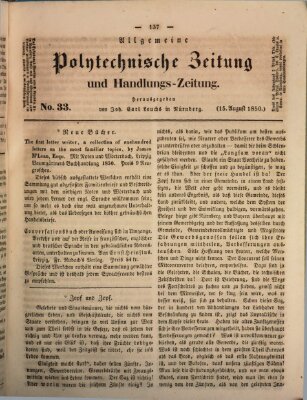 Allgemeine polytechnische Zeitung und Handlungs-Zeitung (Allgemeine Handlungs-Zeitung) Donnerstag 15. August 1850