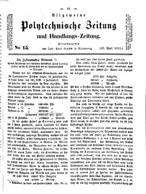 Allgemeine polytechnische Zeitung und Handlungs-Zeitung (Allgemeine Handlungs-Zeitung) Donnerstag 10. April 1851