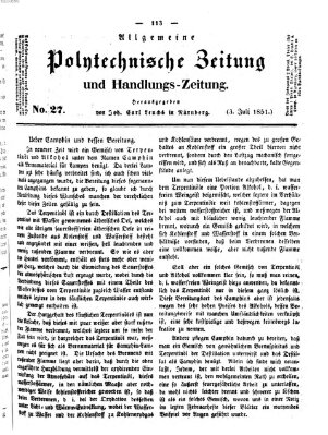 Allgemeine polytechnische Zeitung und Handlungs-Zeitung (Allgemeine Handlungs-Zeitung) Donnerstag 3. Juli 1851