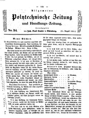 Allgemeine polytechnische Zeitung und Handlungs-Zeitung (Allgemeine Handlungs-Zeitung) Donnerstag 21. August 1851