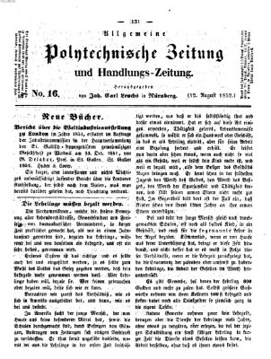 Allgemeine polytechnische Zeitung und Handlungs-Zeitung (Allgemeine Handlungs-Zeitung) Donnerstag 12. August 1852