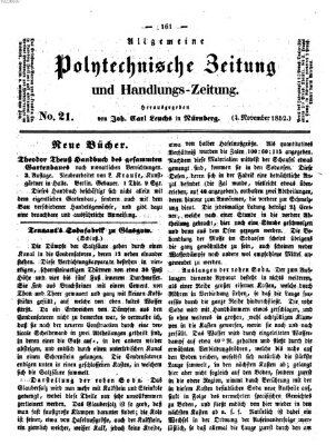 Allgemeine polytechnische Zeitung und Handlungs-Zeitung (Allgemeine Handlungs-Zeitung) Donnerstag 4. November 1852