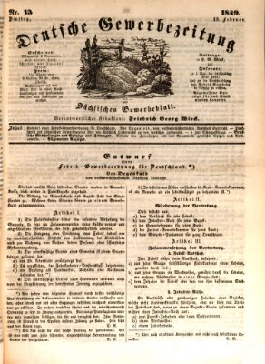 Deutsche Gewerbezeitung und Sächsisches Gewerbe-Blatt Dienstag 13. Februar 1849