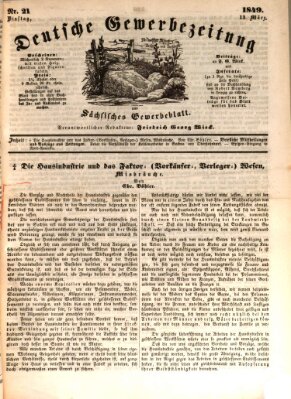 Deutsche Gewerbezeitung und Sächsisches Gewerbe-Blatt Dienstag 13. März 1849