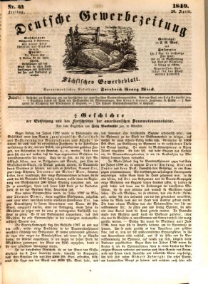 Deutsche Gewerbezeitung und Sächsisches Gewerbe-Blatt Freitag 20. April 1849