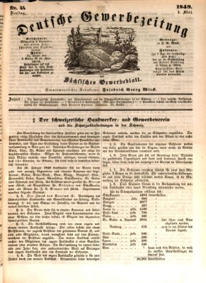 Deutsche Gewerbezeitung und Sächsisches Gewerbe-Blatt Dienstag 1. Mai 1849