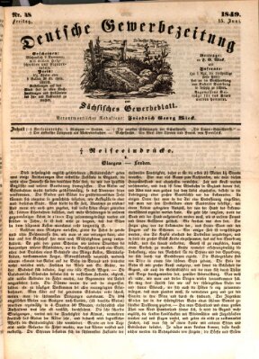 Deutsche Gewerbezeitung und Sächsisches Gewerbe-Blatt Freitag 15. Juni 1849