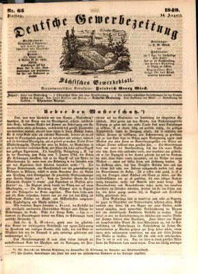 Deutsche Gewerbezeitung und Sächsisches Gewerbe-Blatt Dienstag 14. August 1849