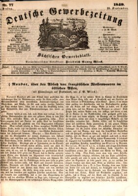 Deutsche Gewerbezeitung und Sächsisches Gewerbe-Blatt Dienstag 25. September 1849