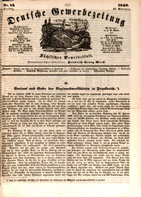 Deutsche Gewerbezeitung und Sächsisches Gewerbe-Blatt Freitag 19. Oktober 1849