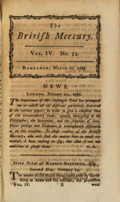 The British mercury or annals of history, politics, manners, literature, arts etc. of the British Empire Montag 10. März 1788