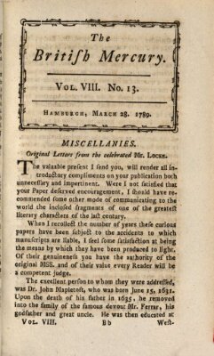 The British mercury or annals of history, politics, manners, literature, arts etc. of the British Empire Samstag 28. März 1789