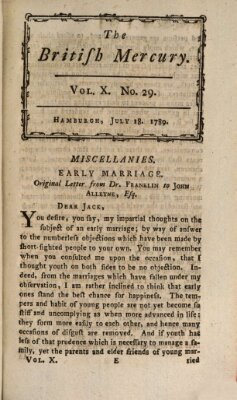 The British mercury or annals of history, politics, manners, literature, arts etc. of the British Empire Samstag 18. Juli 1789