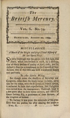 The British mercury or annals of history, politics, manners, literature, arts etc. of the British Empire Samstag 22. August 1789