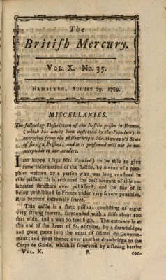 The British mercury or annals of history, politics, manners, literature, arts etc. of the British Empire Samstag 29. August 1789