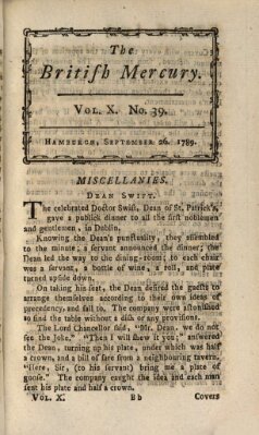 The British mercury or annals of history, politics, manners, literature, arts etc. of the British Empire Samstag 26. September 1789