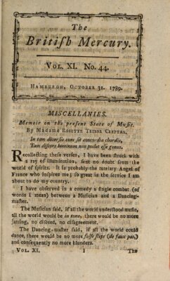 The British mercury or annals of history, politics, manners, literature, arts etc. of the British Empire Samstag 31. Oktober 1789