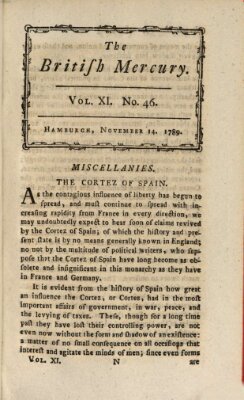 The British mercury or annals of history, politics, manners, literature, arts etc. of the British Empire Samstag 14. November 1789