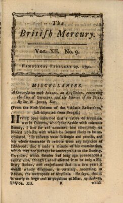 The British mercury or annals of history, politics, manners, literature, arts etc. of the British Empire Samstag 27. Februar 1790