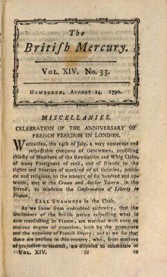 The British mercury or annals of history, politics, manners, literature, arts etc. of the British Empire Samstag 14. August 1790