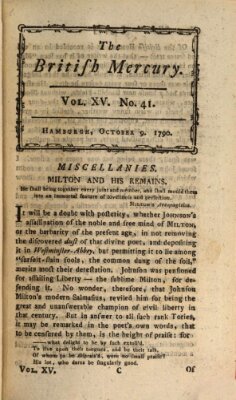 The British mercury or annals of history, politics, manners, literature, arts etc. of the British Empire Samstag 9. Oktober 1790