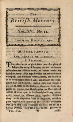 The British mercury or annals of history, politics, manners, literature, arts etc. of the British Empire Samstag 12. März 1791