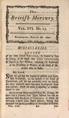 The British mercury or annals of history, politics, manners, literature, arts etc. of the British Empire Samstag 26. März 1791