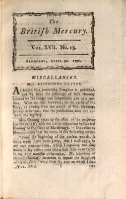 The British mercury or annals of history, politics, manners, literature, arts etc. of the British Empire Samstag 30. April 1791