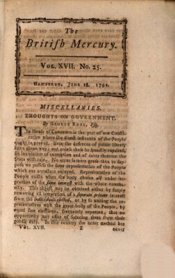 The British mercury or annals of history, politics, manners, literature, arts etc. of the British Empire Samstag 18. Juni 1791