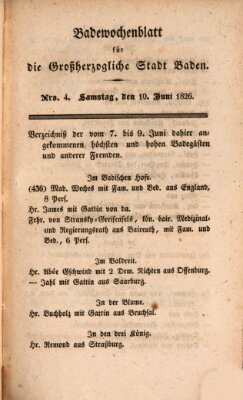 Badewochenblatt für die großherzogliche Stadt Baden Samstag 10. Juni 1826